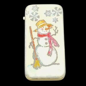 Vintage Domino Snowman Brooch Handpainted Winter Theme  Collectible Clasp Back